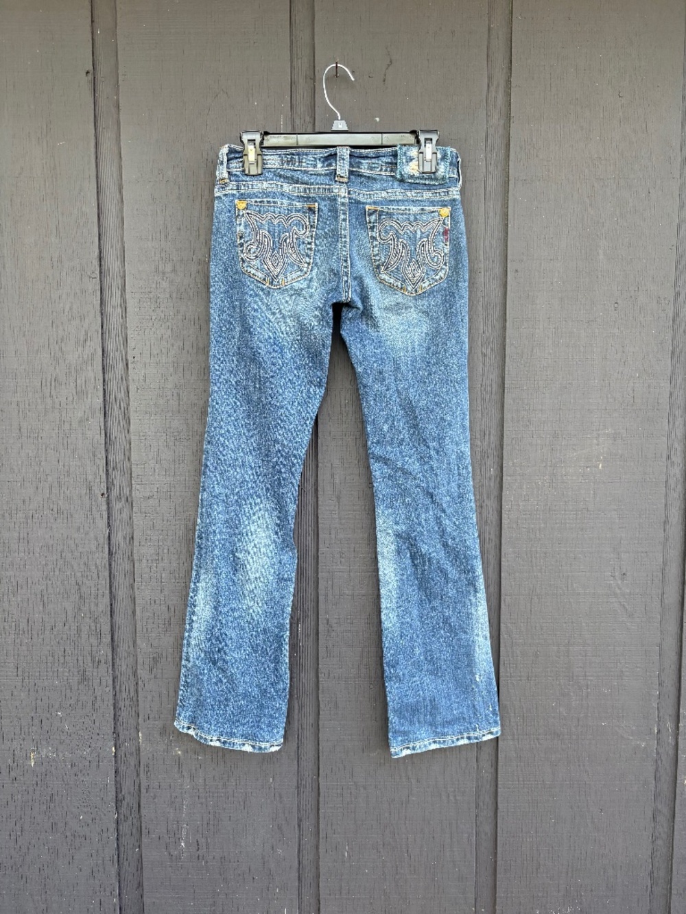 MEK Denim Mykonos Jeans Y2K Distressed Embroidered Pocket Boot Cut Women’s 26|34